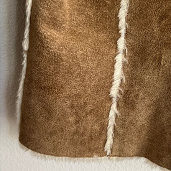 WILSONS LEATHER Maxima Genuine Suede Faux Fur Trim Fitted Jacket Tan Large - Picture 10 of 13